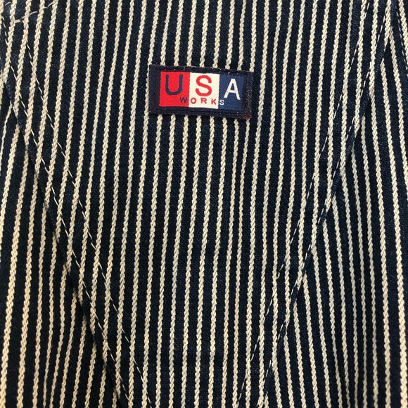 Vtg USA Works Sz 40x31 Railroad Stripe Adjustable Strap Carpenter Bib Overalls - Picture 5 of 8